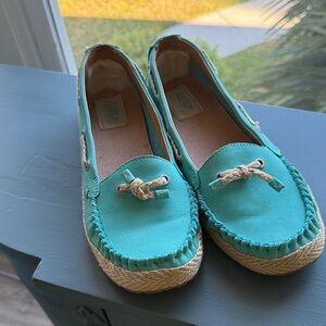 UGG Turquoise Moccasins with Tan Accents